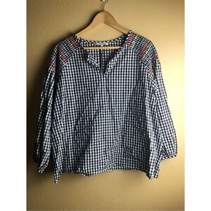 Madewell Black White Gingham Plaid Smocked Rainbow Puff Sleeve Women Top size M